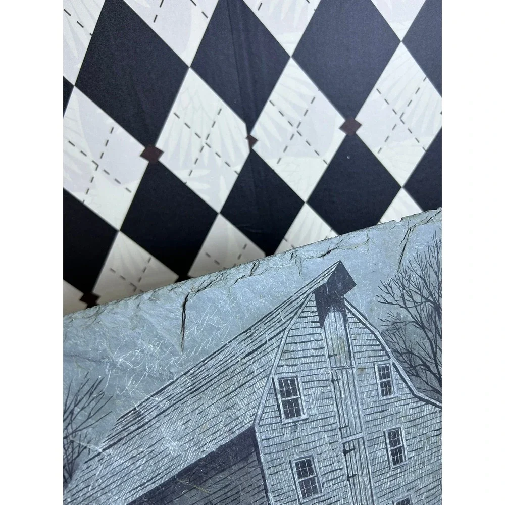 Historic Slate Rock Art The Saddle Rock Grist Mill Etched Colonial Landmark 14